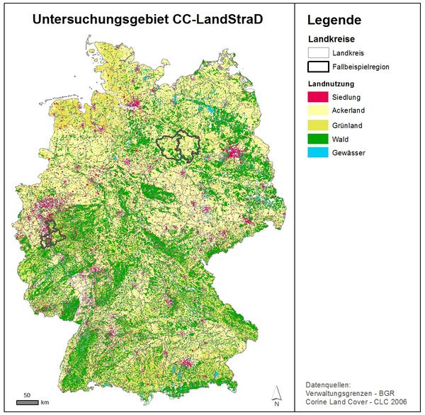 Karte: Untersuchungsgebiet CC-LandStraD