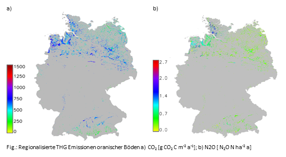 Karte regionalisierter Treibhausgas-Emissionen organischer Böden